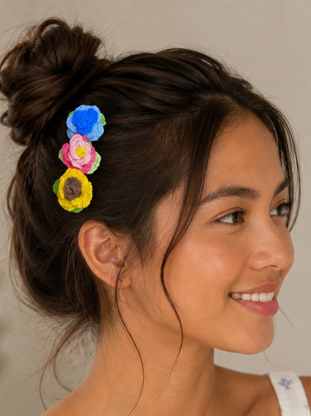 Handmade Multicolor Floral Crochet Hair Clip - Women Accessories